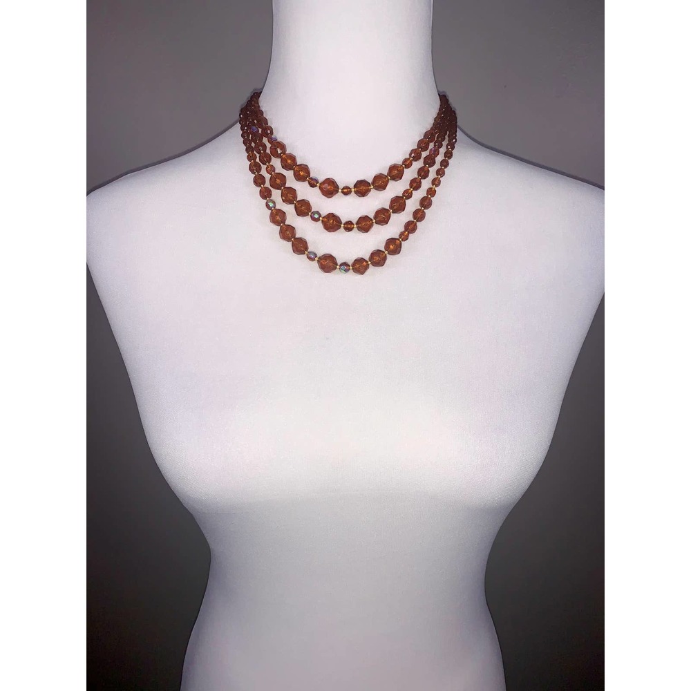 Vintage Robert Rose Multistrand Amber Beaded Statement Necklace EUC - Picture 2 of 9